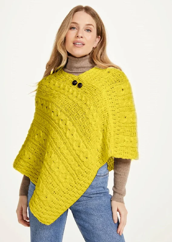 Aran Cable Knit Poncho | Mustard