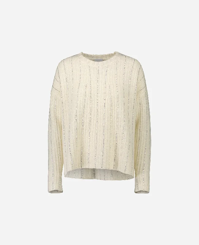 Rundhals Pullover aus Cashmere-Mischung in Weiß