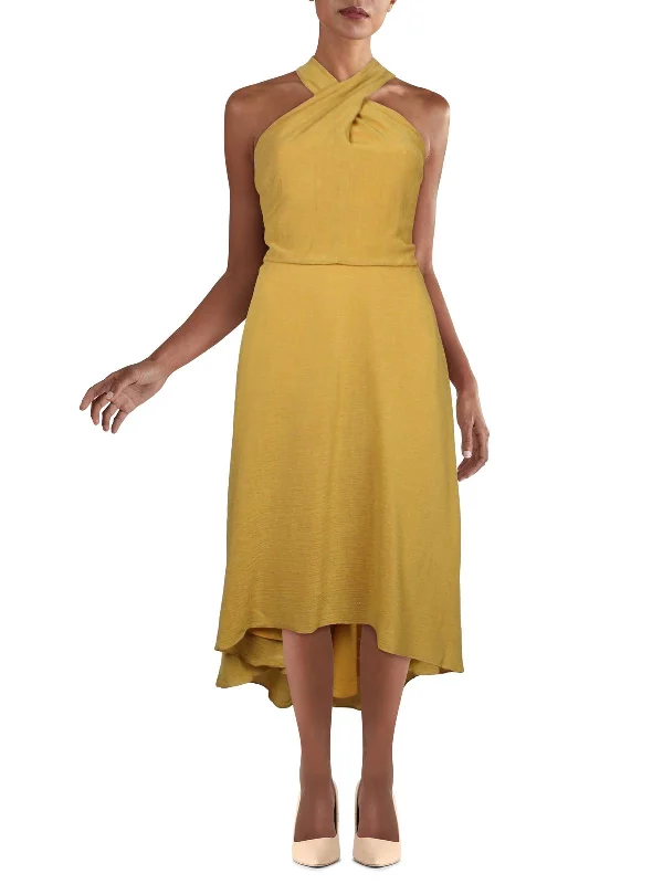 Womens Textured Midi Halter Dress