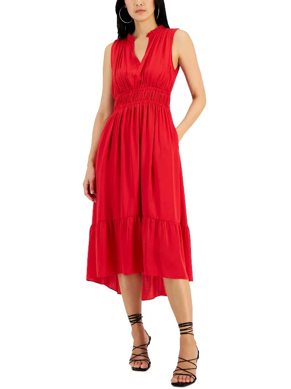 Womens Gathered Midi Midi Dress