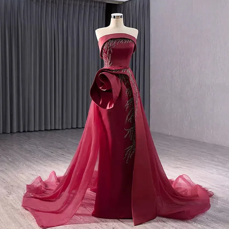 High-end Elegant Burgundy Handmade Beading Sequins Evening Prom Dresses