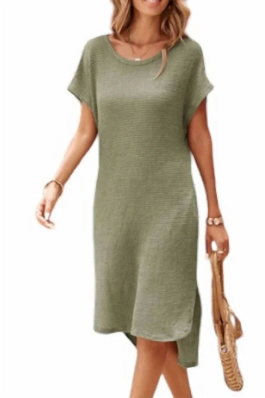 Wendy Waffle Knit Midi Dress In Green