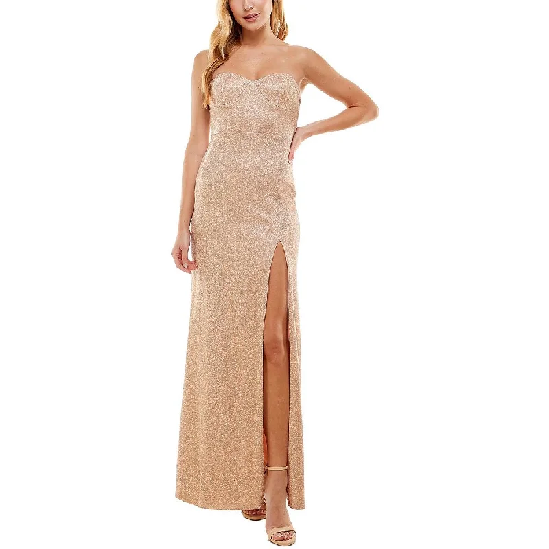 Juniors Womens Glitter Long Evening Dress