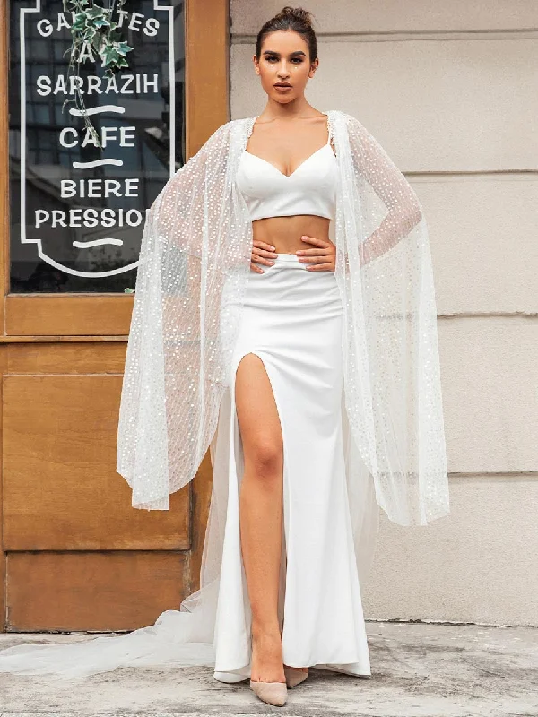 Two Piece Boho Wedding Dress With Double Layered cape