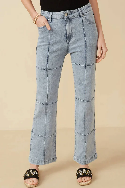 Washed Paneled Detail Denim Jeans In Light Denim