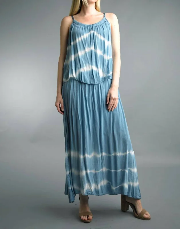 Dip Dyed Maxi Dress With Added Swing Top In Blue