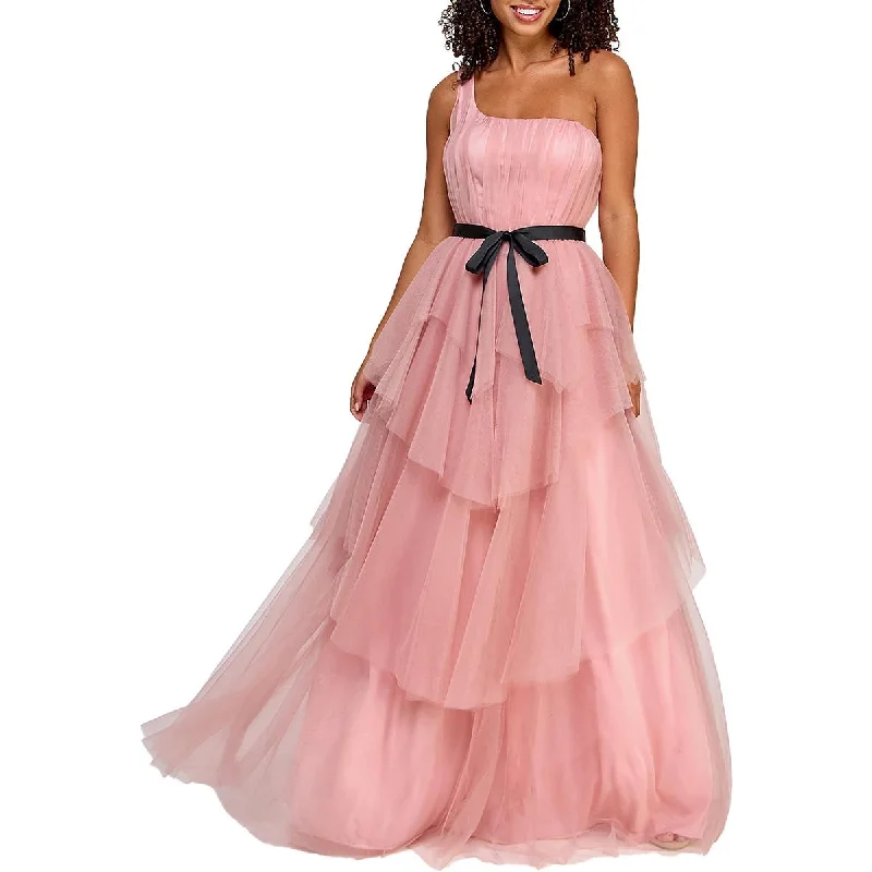 Juniors Womens Tulle One Shoulder Evening Dress