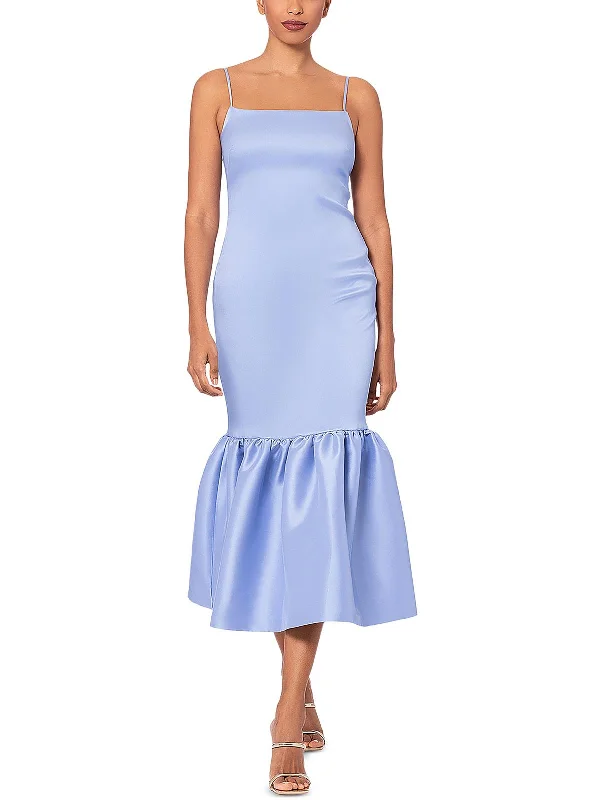 Womens Flounce Hem Midi Cocktail And Party Dress