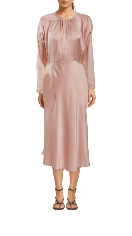 Silk Midi Dress In Rosado