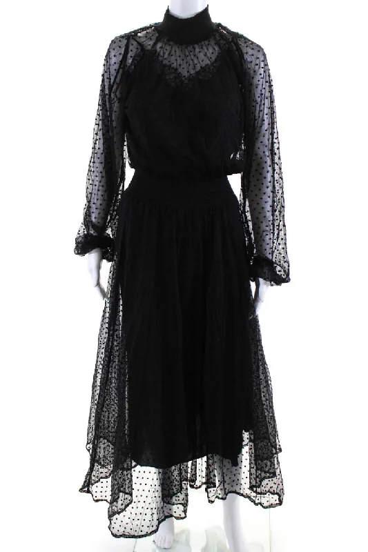 Polo Ralph Lauren Womens Cotton Semi Sheer Polka Dot Maxi Dress Black