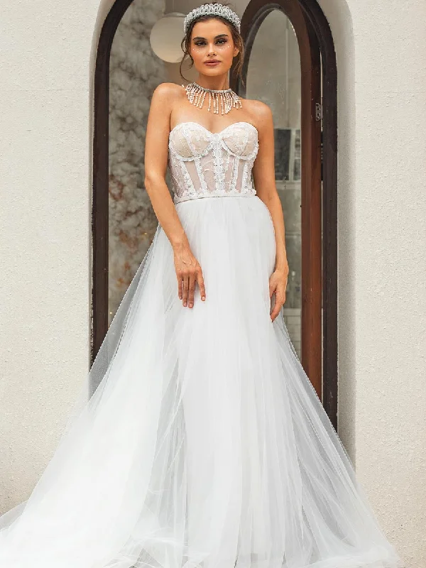 Sweetheart Neckline Princess Wedding Dress Tulle A-line