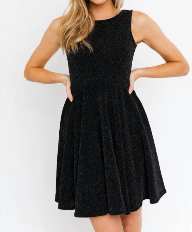 Black Mini Dress In Black Sparkle