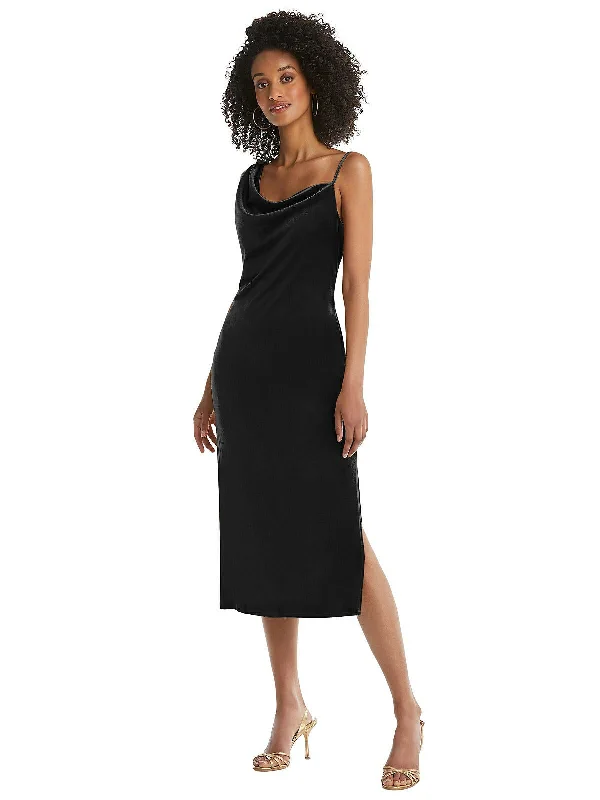 Asymmetrical One-Shoulder Velvet Midi Slip Dress