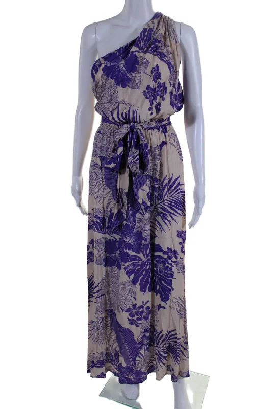 Pinko Womens Floral Print Sleeveless One Shoulder Maxi Dress Purple