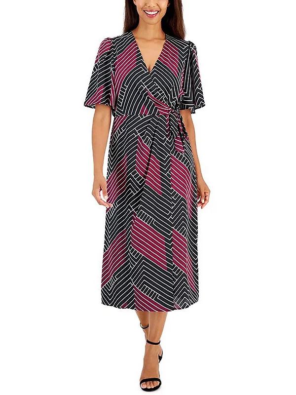 Womens Printed Midi Wrap Dress