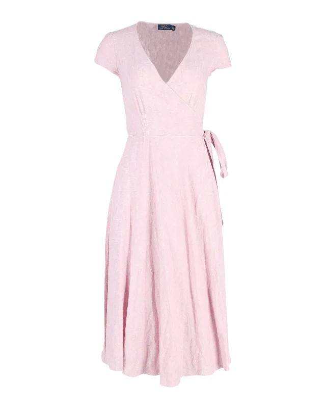 Polo Ralph Lauren Wrap Midi Dress in Pink Cotton