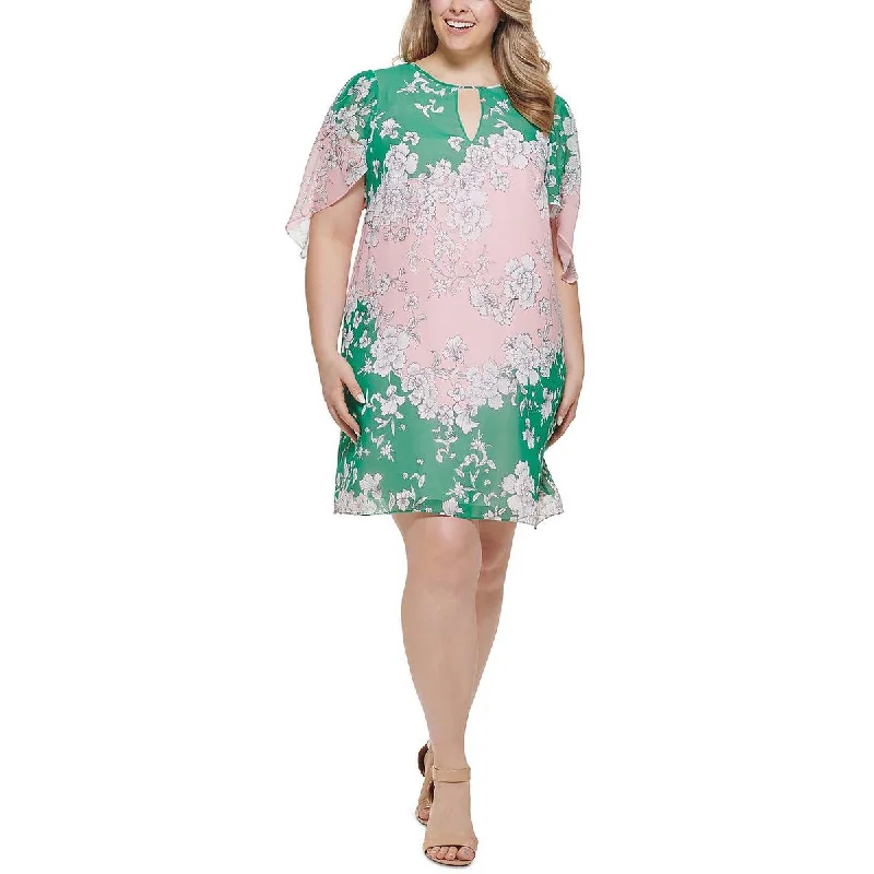 Plus Womens Floral Print Mini Sheath Dress