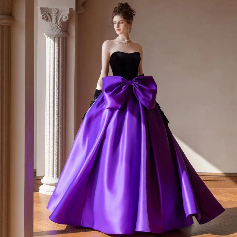 Black&Purple/Pink Formal Evening Dress Strapless Prom Gown