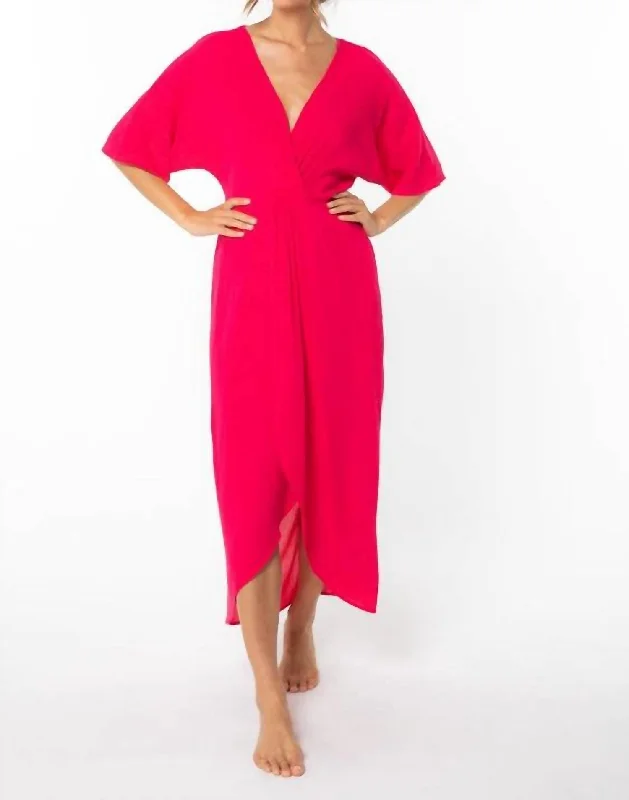 Wandering Knot Front Maxi Dress In Hot Pink