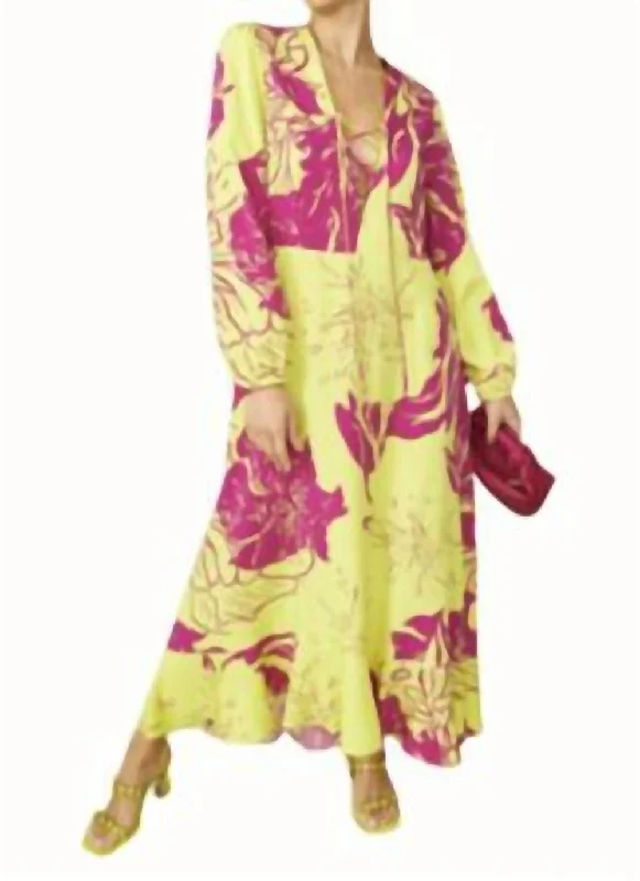 Sienna Floral Maxi Dress In Yellow/magenta