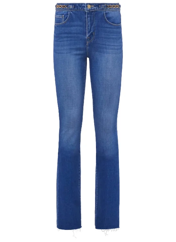 Ruth High-Rise Straight Jean With Gold Chain In Blue