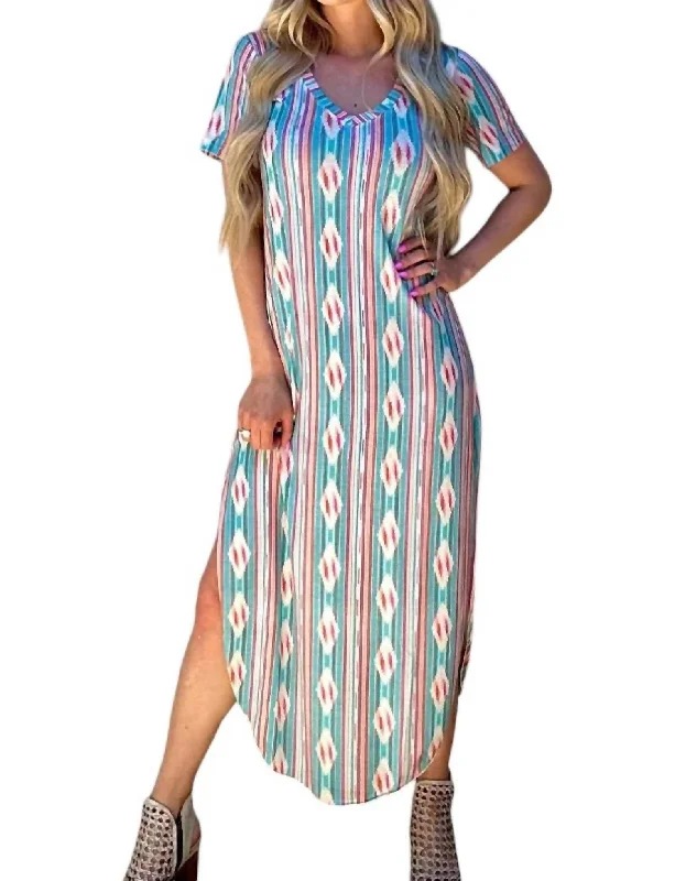 Momma Mia Maxi Dress In Blue Aztec