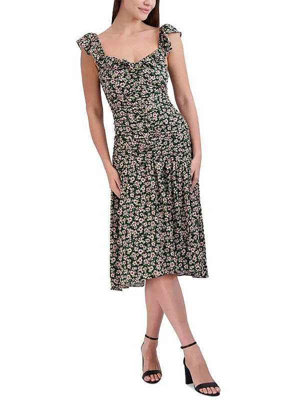 Plus Womens Floral Print Spring Midi Dress