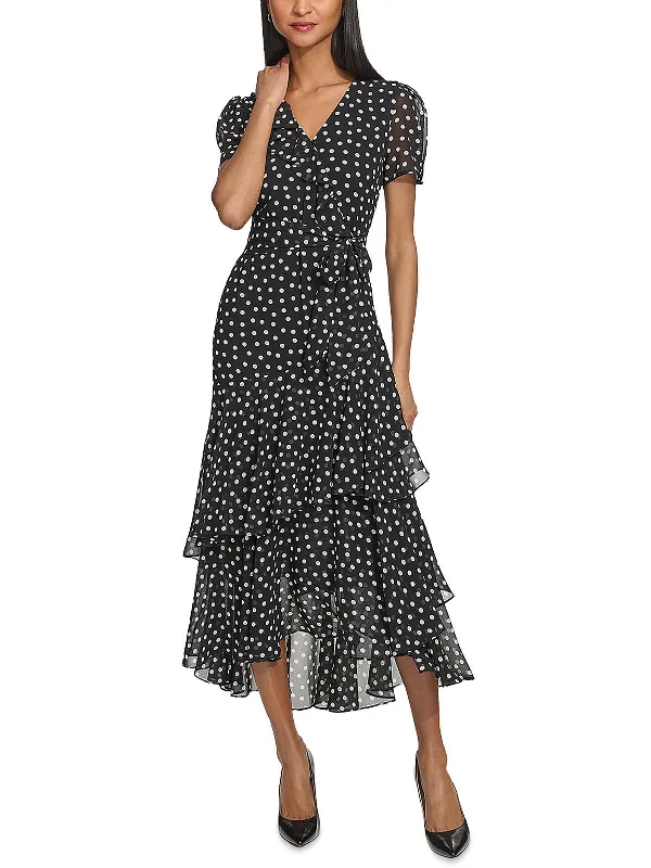 Womens Chiffon Polka Dot Maxi Dress