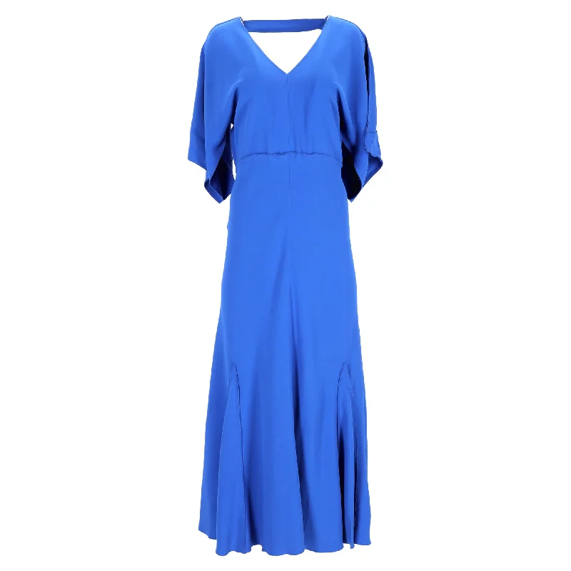 Victoria Beckham Draped-Sleeve Midi Dress in Blue Viscose