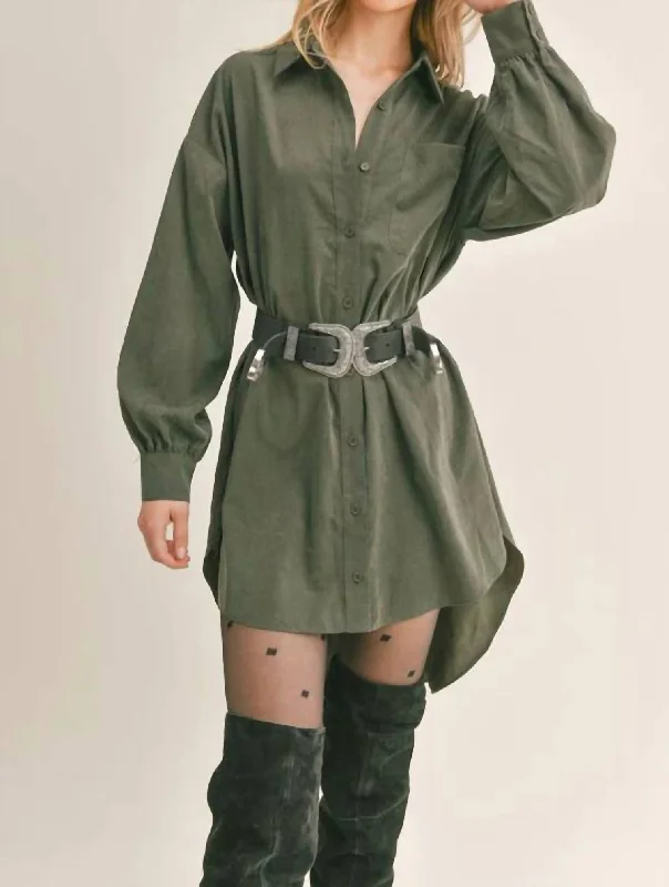 Dominique Oversized Shirt Dress In Olive