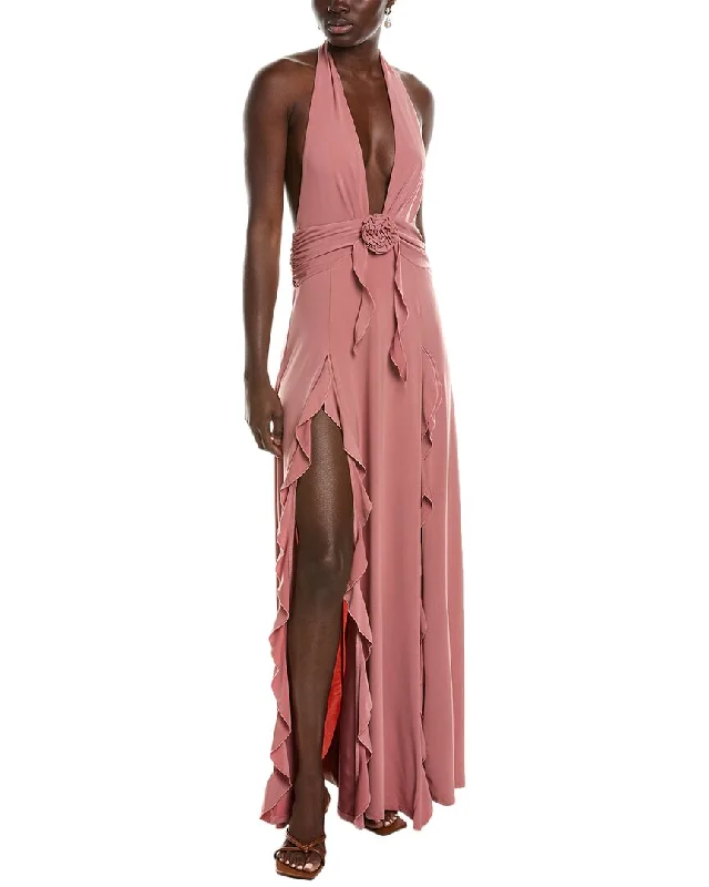 WeWoreWhat Halter Ruffle Maxi Dress