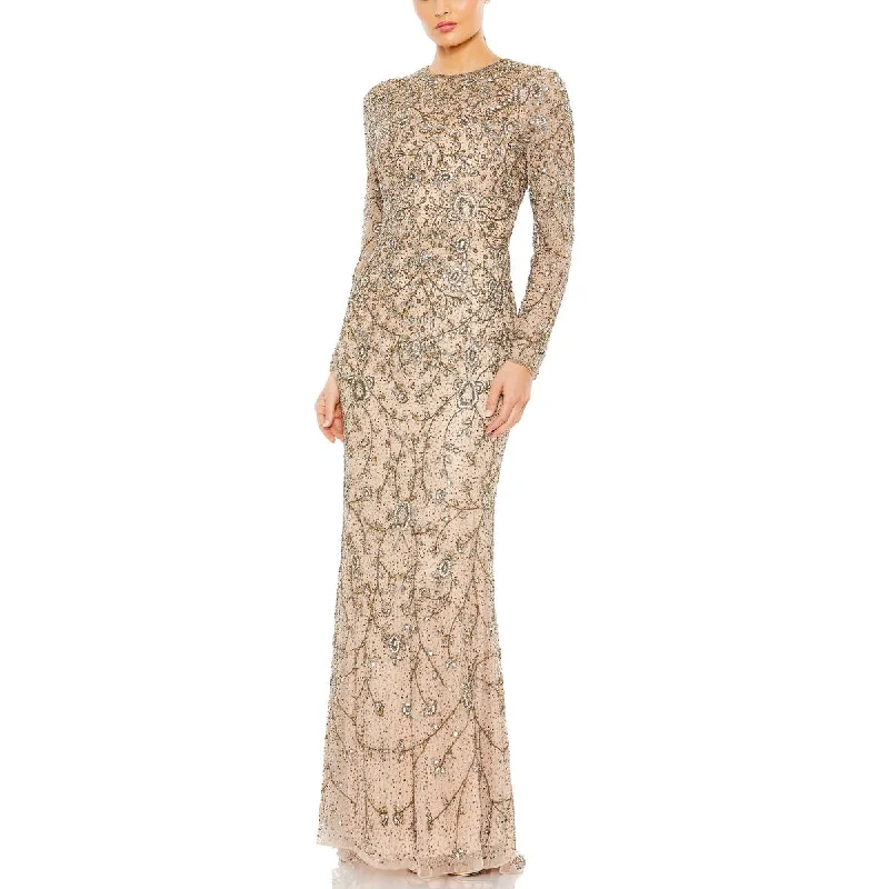 Womens Beaded Maxi Evening Dress