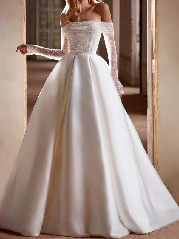 A-line White Glitter Wedding Dress | Sparkle Princess Gowns