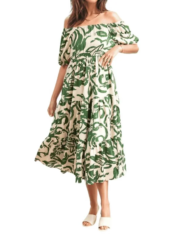 Lizzy Midi Dress In Green/ivory