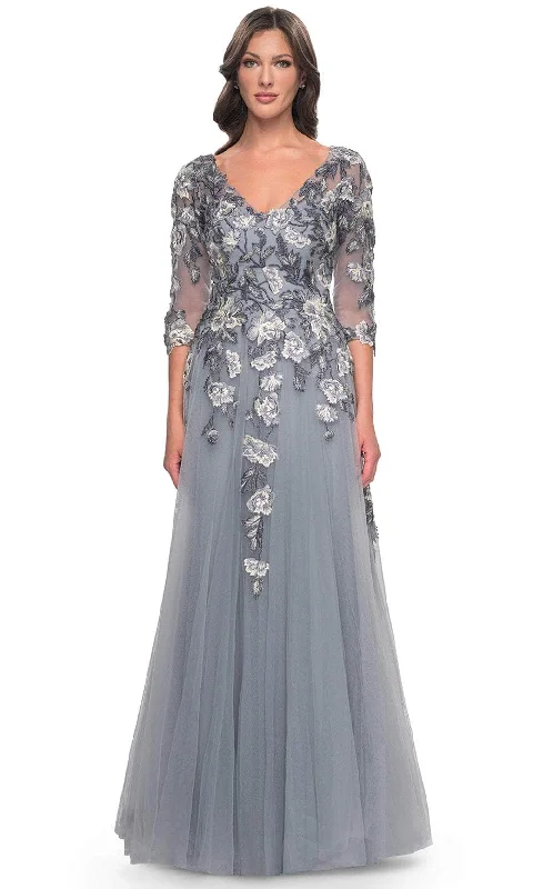 La Femme 30968 - V-Neck Quarter Sleeve Gown