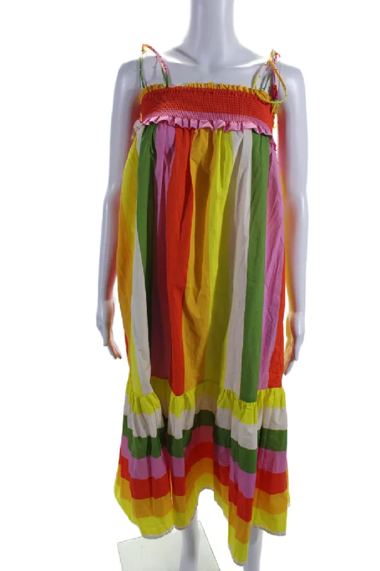 Farm Rio Womens Cotton Colorblock Print Unlined Maxi Dress Multicolor