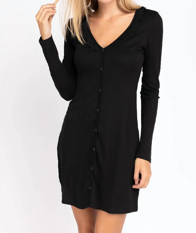 Ribbed Long Sleeve Mini Dress In Black