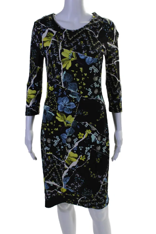 Erdem Womens Floral Print Long Sleeves Maxi Dress Black Multi Colored