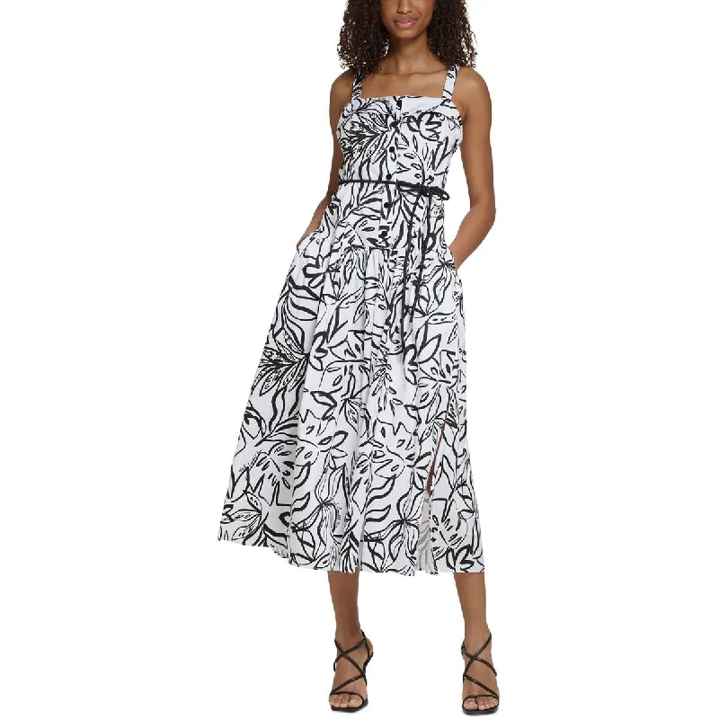 Womens Cotton Blend Tea Length Maxi Dress