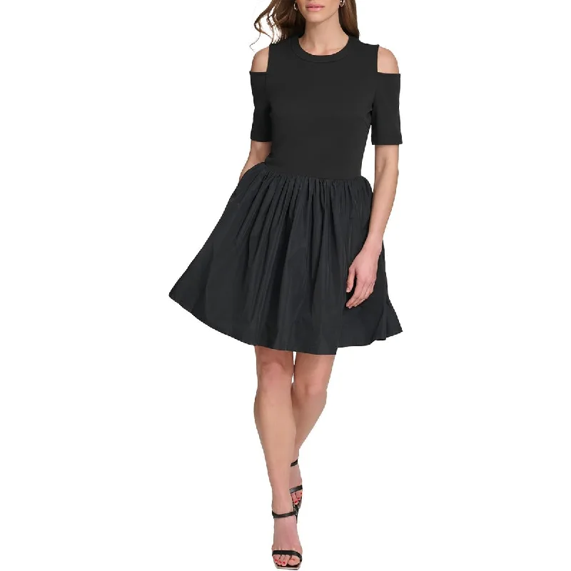 Womens Mini Cold Shoulder Fit & Flare Dress