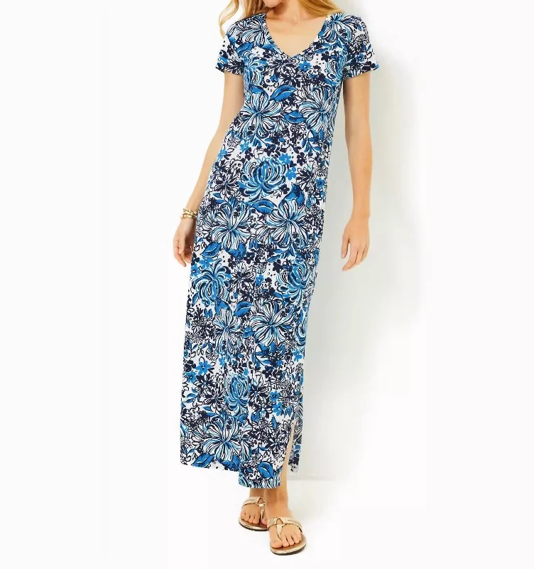 Etta Short Sleeve Maxi Dress In Low Tide Navy Pandarama