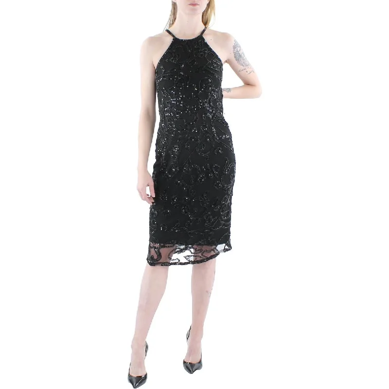 Womens Embellished Halter Cocktail and Party Dress