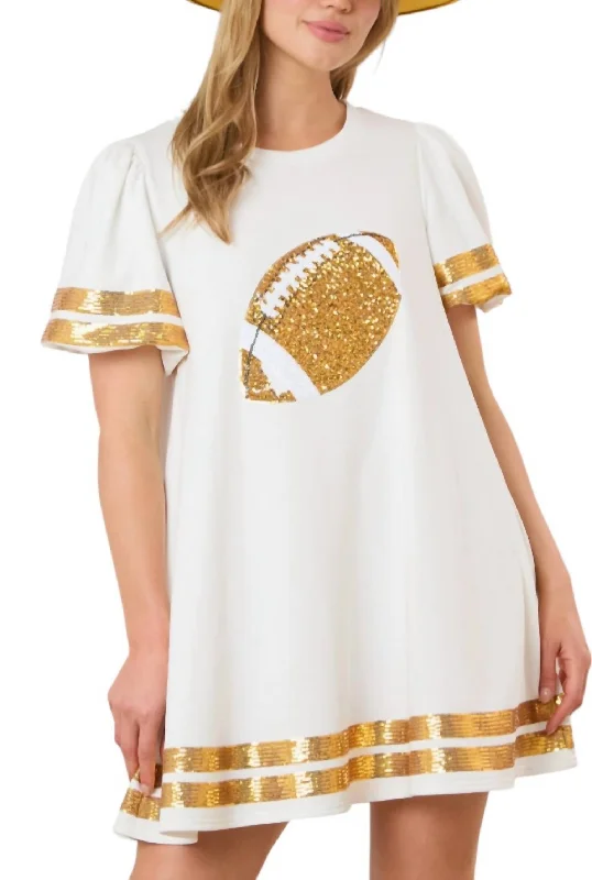 Short Sleeve Football Mini Dress In White