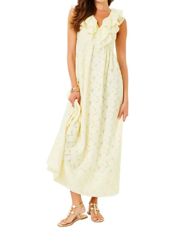 Ritamarie Ruffle Maxi Dress In Pastel Finch Yellow Flora Faille