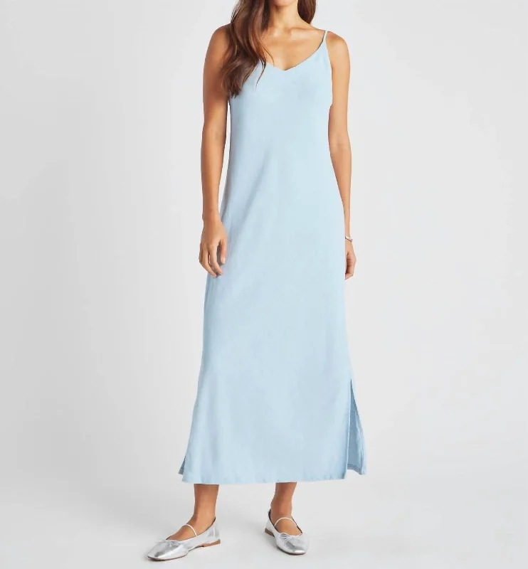 Ezra V Neck Maxi Dress In Bleached Indigo