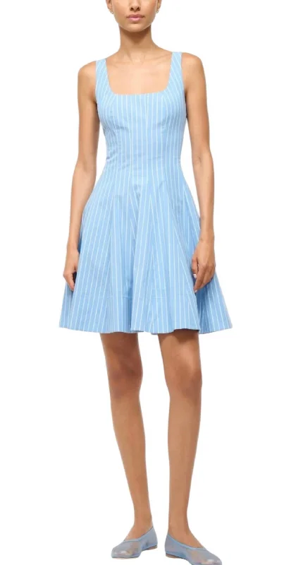 Mini Wells Dress In Azure Pinstripe