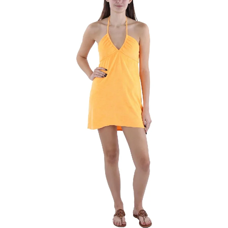 Womens Terry Cloth Halter Mini Dress