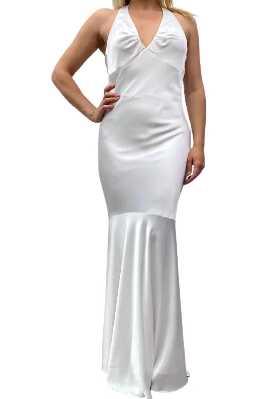 Satin Evening Gown In White