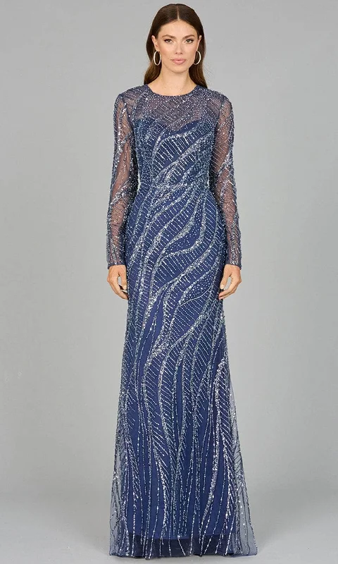 Lara Dresses 29039 - Swirl Beaded Long Sleeve Formal Dress