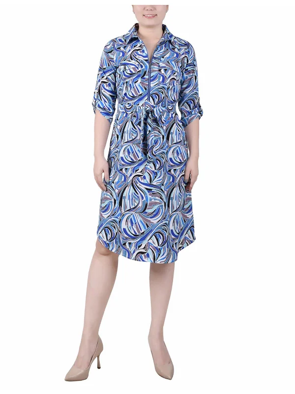 Petites Womens Collar Midi Shirtdress